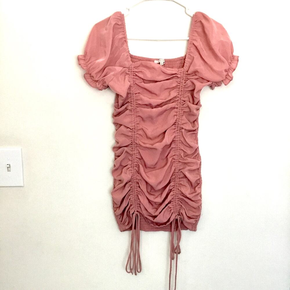 Love Tree Women's Puff Sleeve Ruched Mini Dress Square Neck Size S Pink